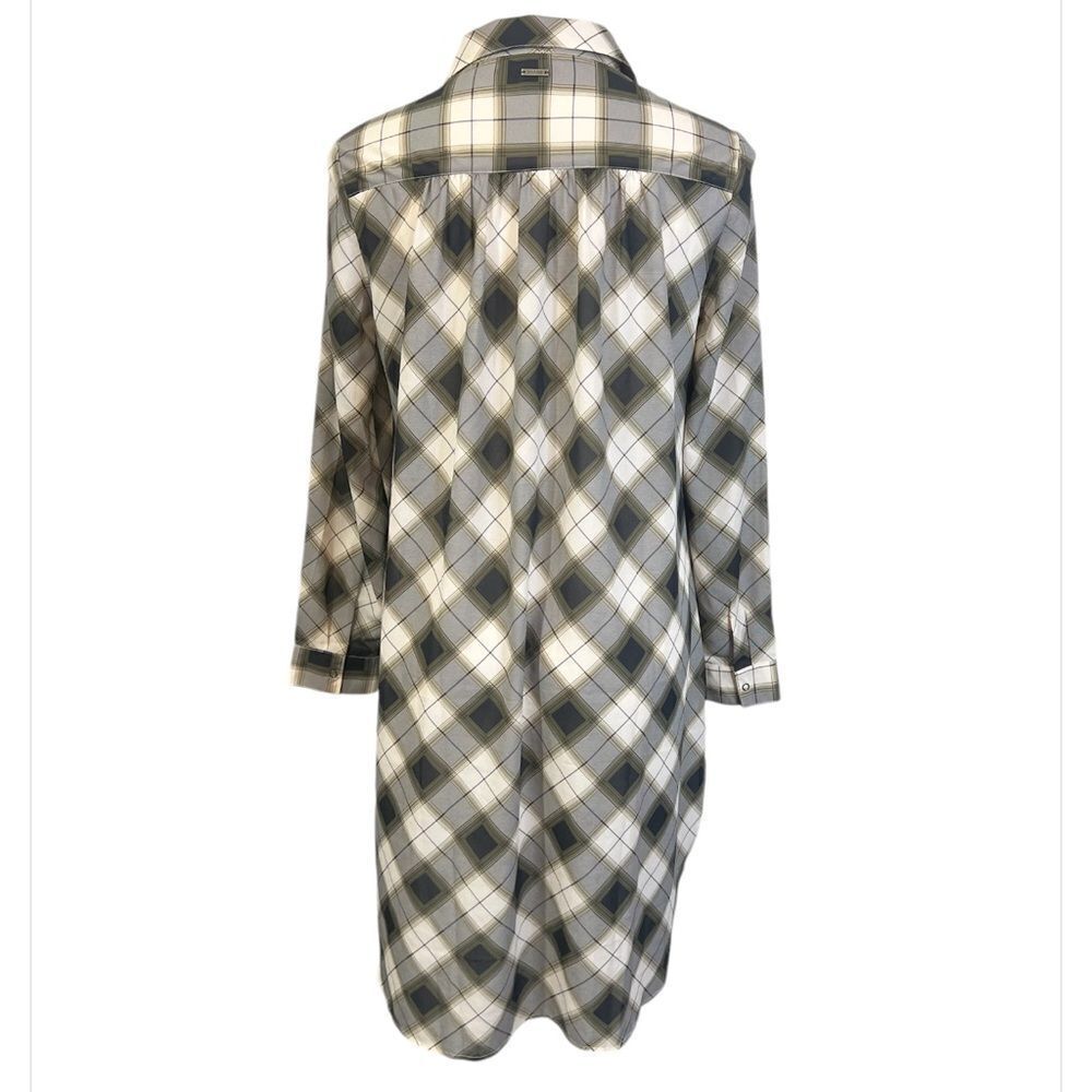 Prana Maxi Shirt Size S olive‎ green Womens Nautical Plaid Snap Front western -8 - Picture 4 of 7